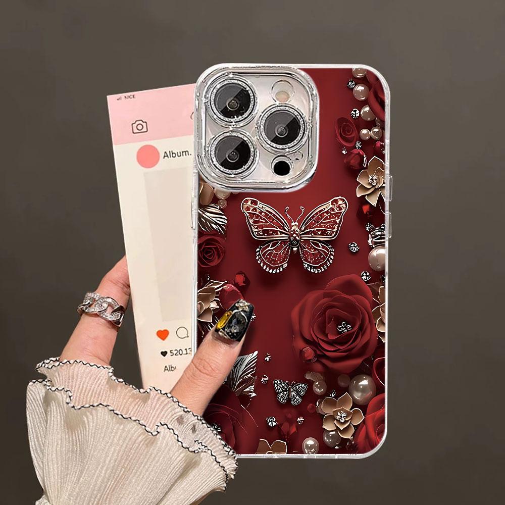 Красивый чехол с текстурой ледника и цветком бабочки для iPhone 17 Air 16 15 14 13 12 11 Pro Max Plus С защитной крышкой для стеклянной линзы