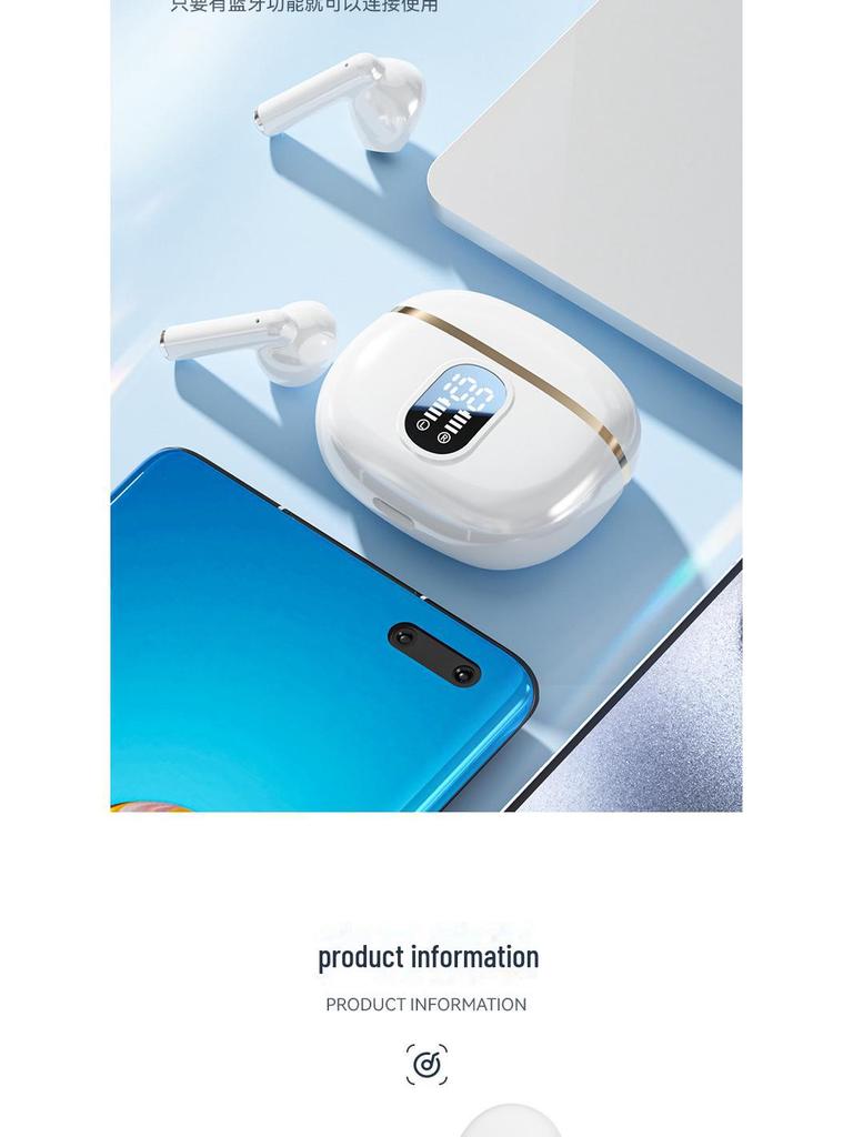 Wireless Semi-In-Ear Bluetooth Headset with Digital Display - Universal for Apple & Android, Perfect for Running & Sports.