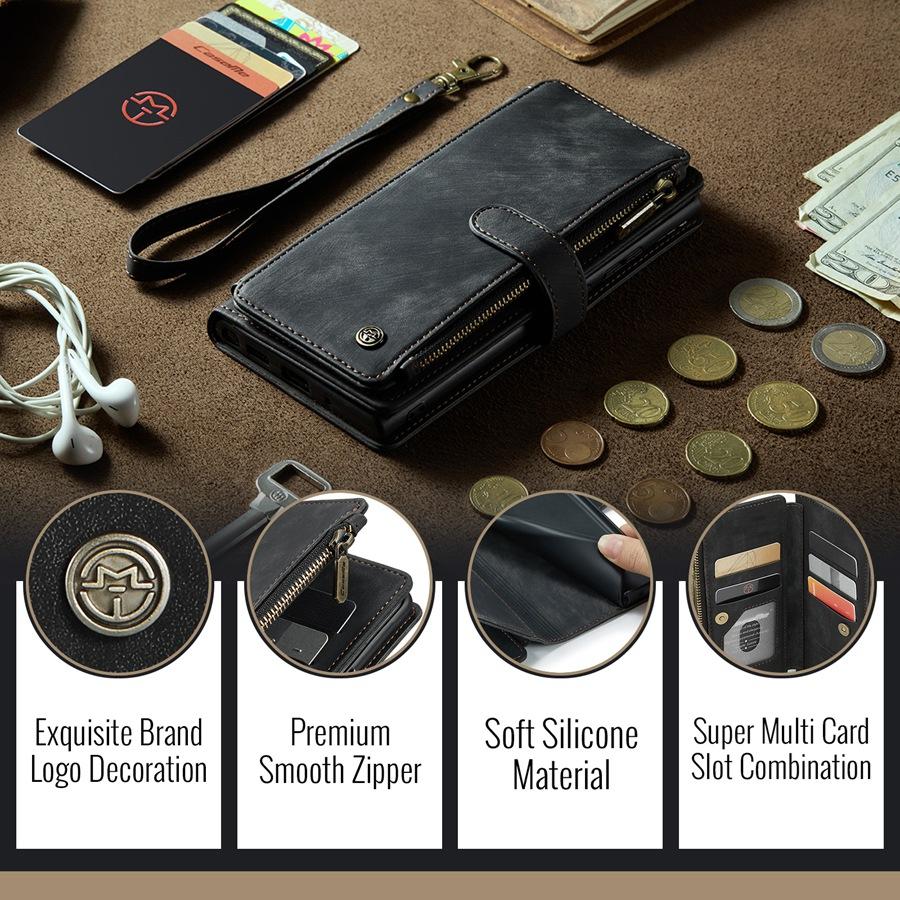 Large Capacity Multi-Card Zipper Wallet Phone Case with Hand Strap for Google Pixel 9 8 Pro Pixel 8a 7a Redmi Note 10 9 Pro Coin Pocket Phone Bag