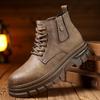 Luxury Brand Leather Fashion High Top Shoes Men All-match Men's Motorcycle Boots Men Winter Plush Snow Boots Men's Walking Shoes
