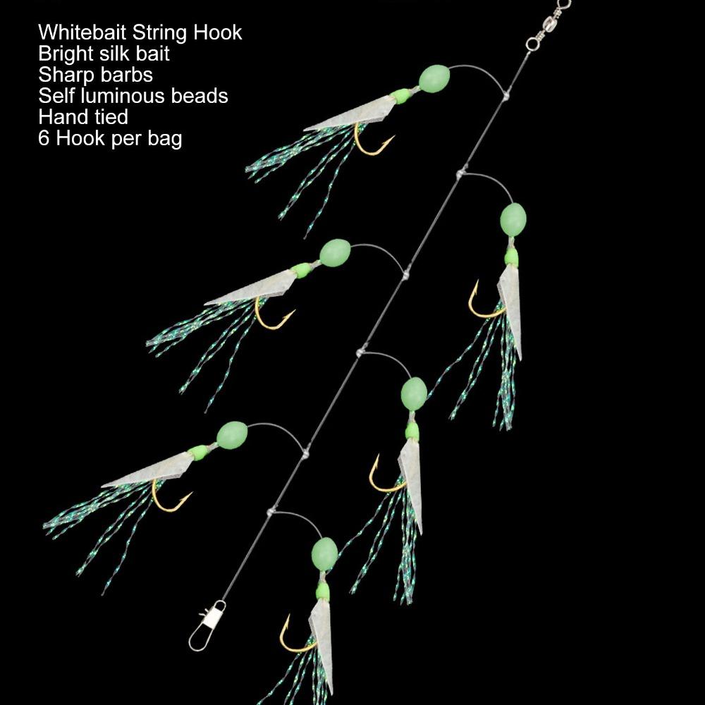 5PCS 6 Hooks Fish Skin String Hooks Carbon Steel Fishing Bait Rigs  Freshwater Fishing