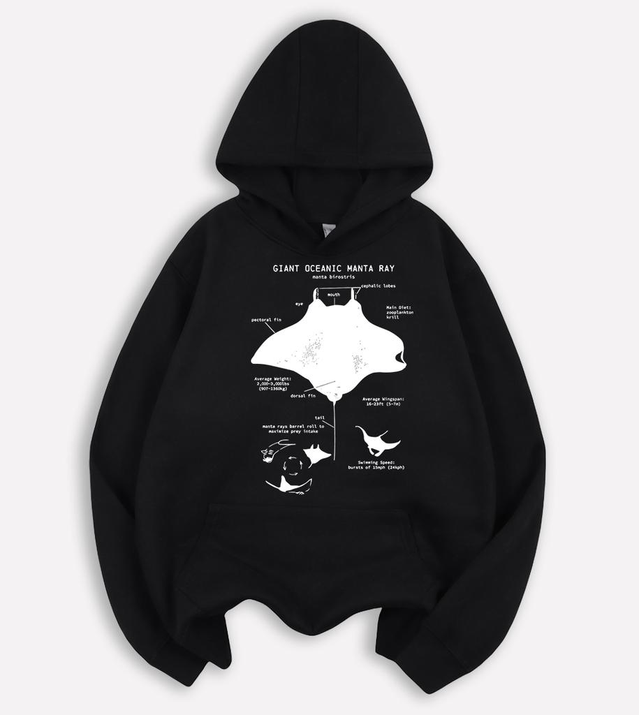 Giant Oceanic Manta Ray Print Hoodiy Men Loose Retro Pocket Hoodies Casual All-Match Clothes Fleece Unisex Fashion Long Sleeve
