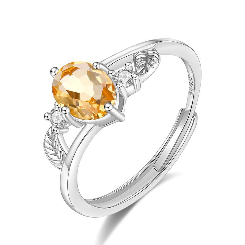 S925 Sterling Silver Natural Stone Ring for Women Japanese Style Elegant Crystal Band Adjustable Dainty Jewelry Daily Wear Gift for Girlfriend