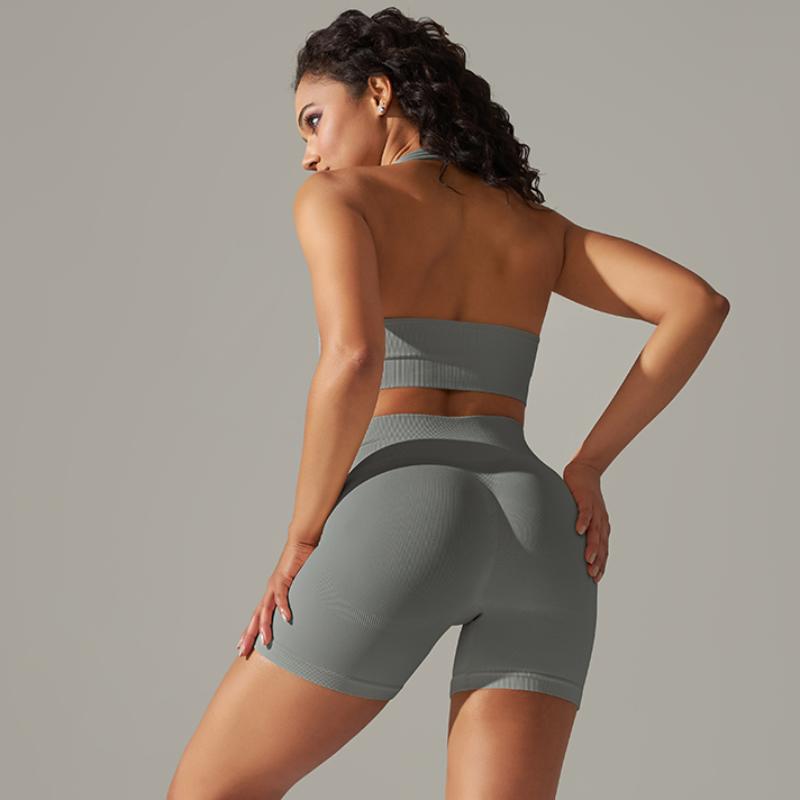 Nessaj Seamless Yoga Set Women Fitness Outfits Peach Hip Shorts Suit Shockproof Sports Bra Gym Running Suits