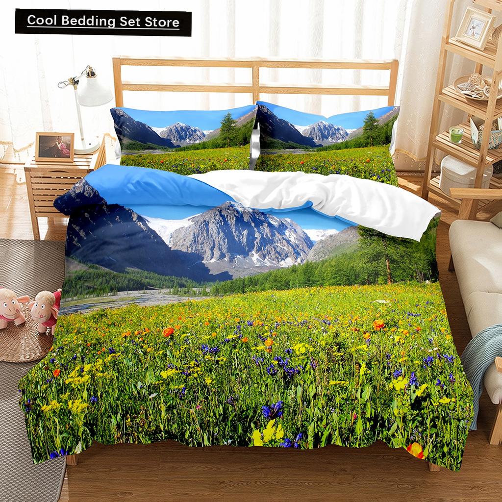 Altai Mountains King Queen Duvet Cover Natural Landscape Bedding Set Forest Lake Scenery Quilt Cover Polyester Comforter Cover