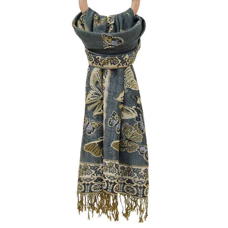 2024 Ретро Этнический Длинный Шарф-Шаль с Кисточками для Женщин - Мода Осень/Зима, Теплая Накидка на Шею