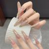 Champagne Cat Eye Gilded Diamond Sparkly Nail Tips - 30 Long Manicure Stickers