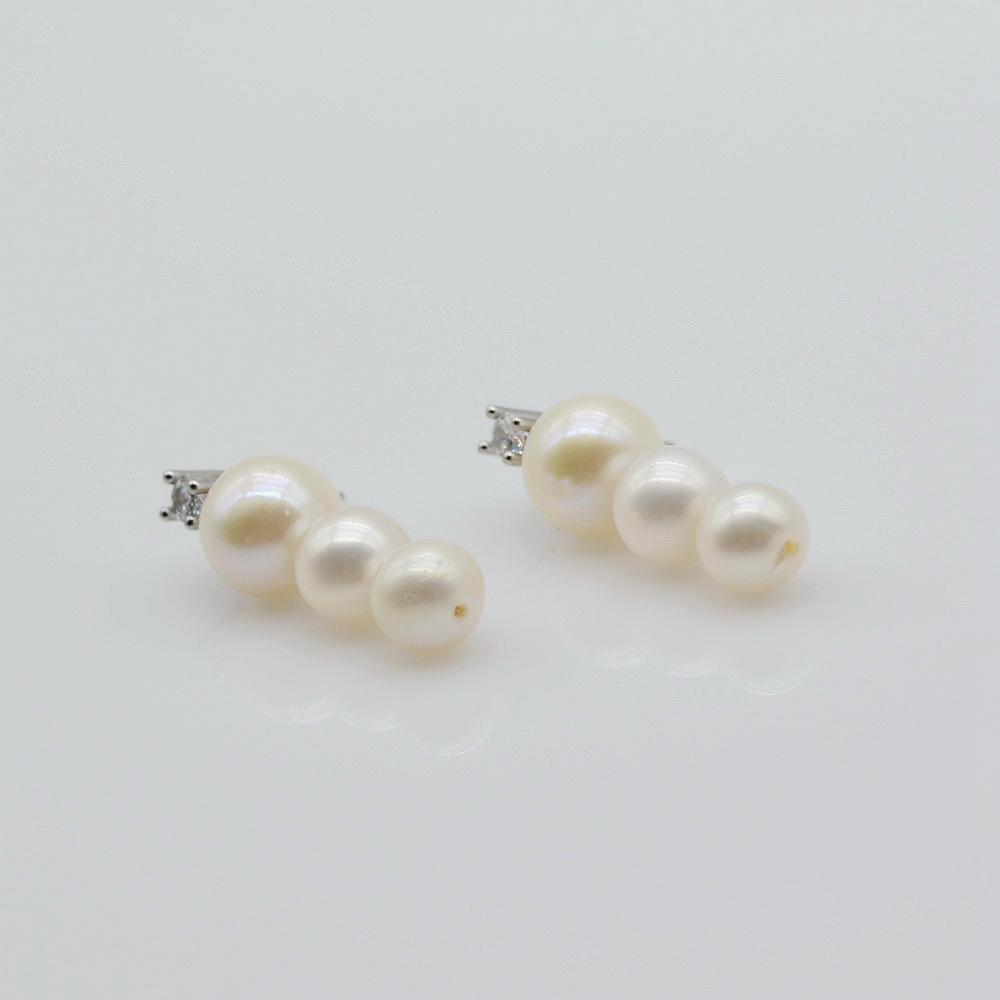 Pearl Stud Earrings Round Natural Pearl Sterling Silver Stud Earrings Arrangement Ball Pendant Long Ladies Stud Earrings