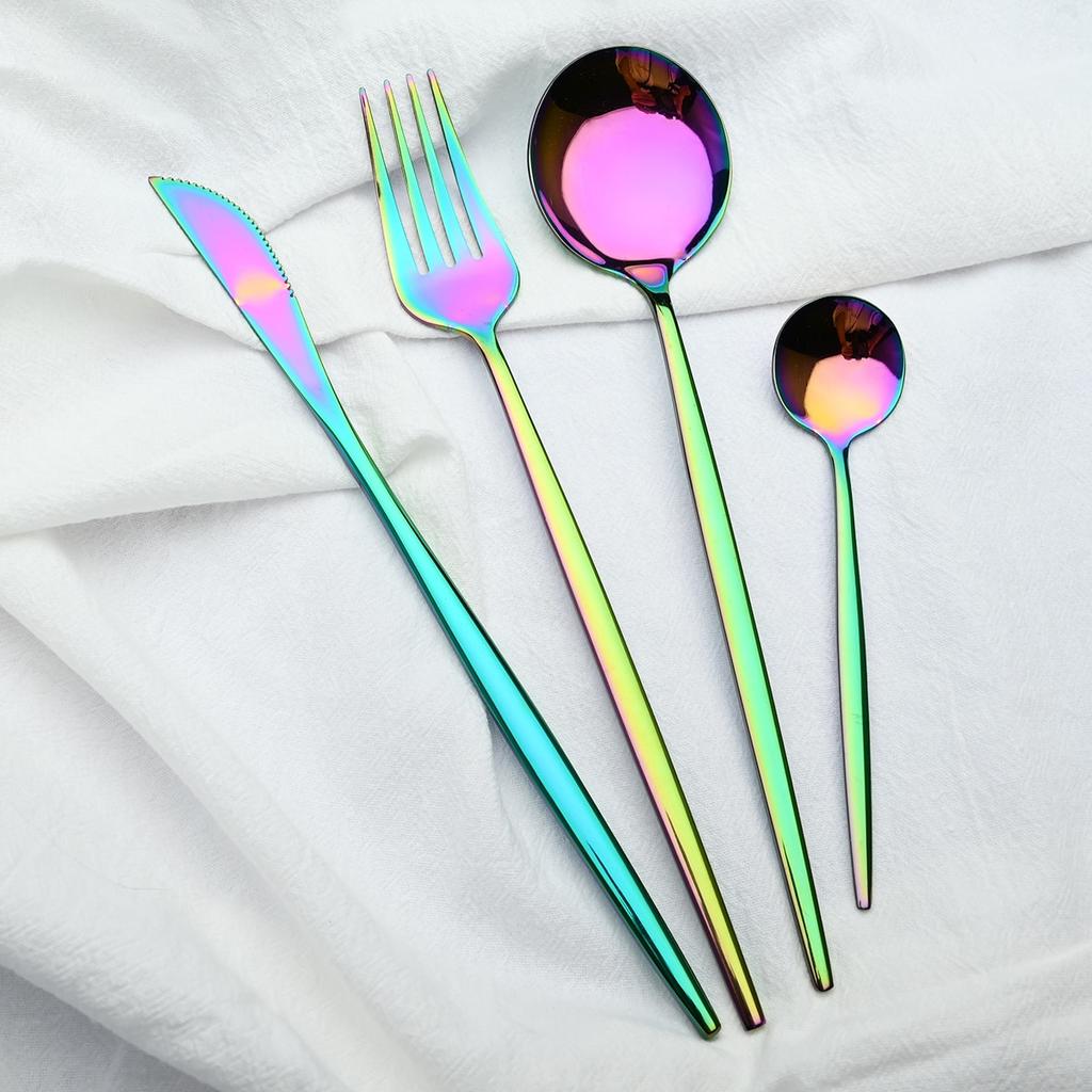 24pcs Black Gold Cutlery Set Mirror Stainless Steel Dinnerware Set Knife Fork Spoon Tableware Flatware Set Dishwasher Safe Kitchen Wedding Accessories