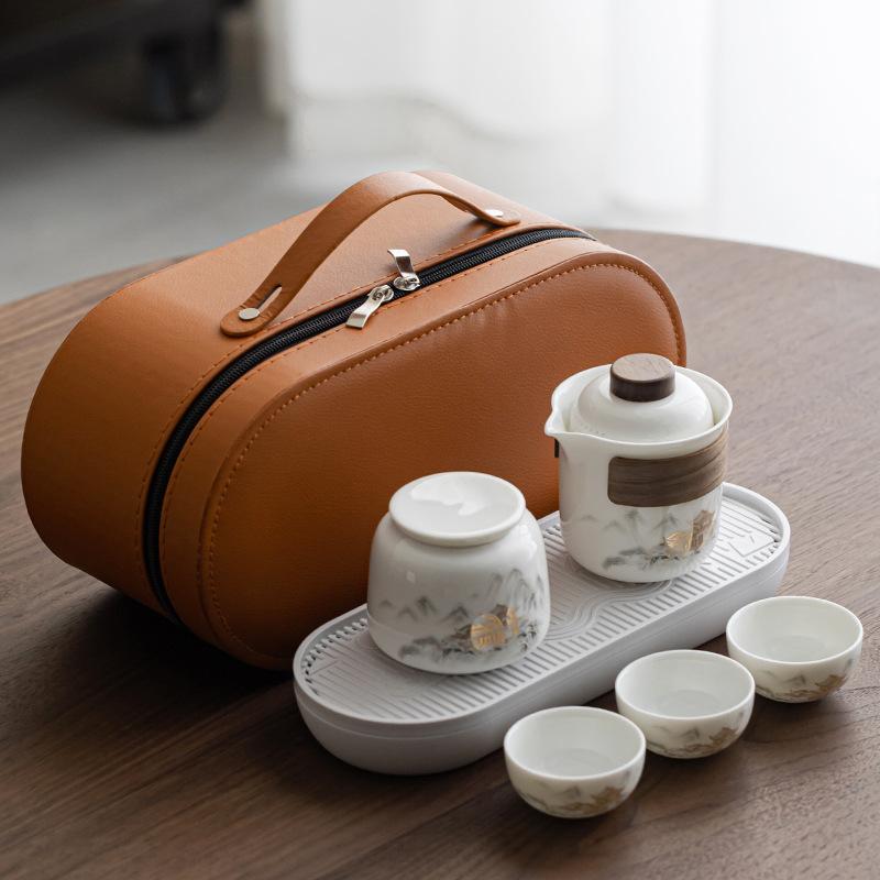 Kung Fu tea set travel set outdoor portable landscape loft hotel tea one pot three cups travel gifts