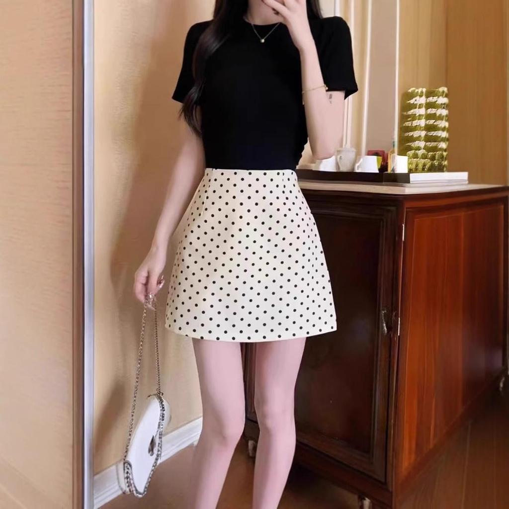 Мини-юбка трапециевидной формы с завышенной талией в абрикосовый горошек Yeyuan – летний повседневный стиль для женщин