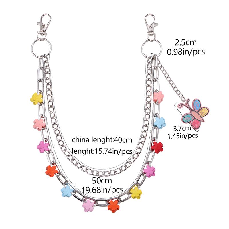 Fashionable Colorful Flower Butterfly Pendant Pants Chain Punk Style Metal Waist Chain Hip-Hop Versatile Pants Chain Gifts