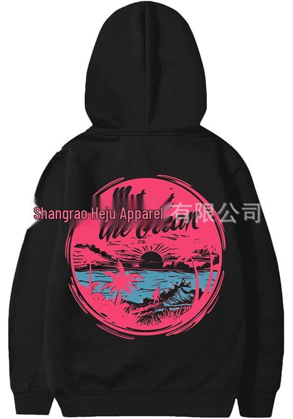Women's Drop Shoulder Ribbed Fashion Print Hoodie XS-5XL: Long Sleeve Beach Sportswear Pullover