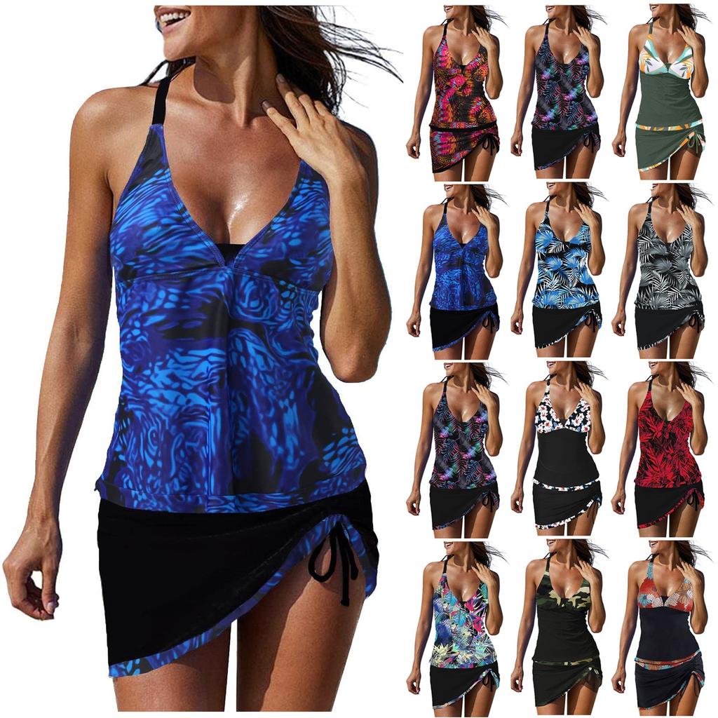 Женский купальник с принтом и разделенным плоским углом, большой купальник, купальный костюм