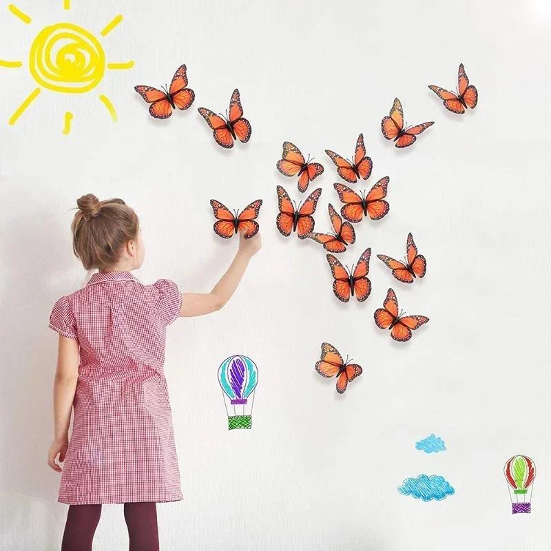New 10Pcs 4.72 In Monarch Butterfly Decoration Stickers Fake Butterflies for Crafts Artificial Wall 3D Home Decor LS