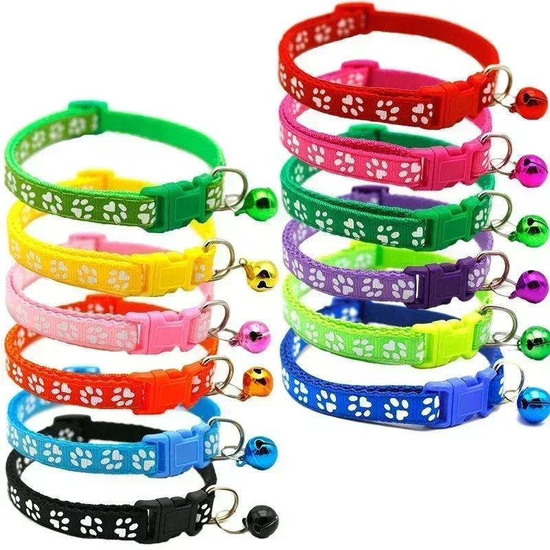 Cat Dog Universal Collar Adjustable footprint Pet Collar with Bell and PP Material Separator Reflecting Safety Bucket Solid Safe