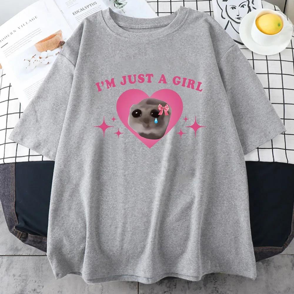 Unisex Sad Hamster Tshirt I'm Just A Girl Cartoon Printing Tee-shirt Casual Short Sleeve Summer Tshirts High Quality Girls Tees