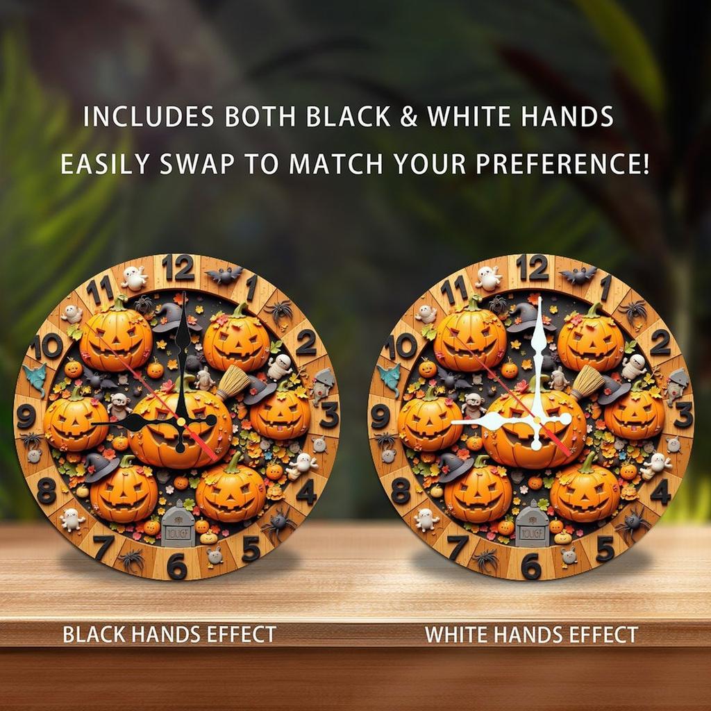 Custom Pattern Wall Clock, Custom Logo, Halloween style design, Artistic Home Decor, 10-Inch Silent Wooden Wall Clock