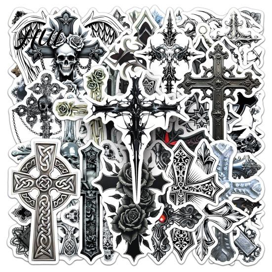 Retro Celtic Pattern Decor 50 Pcs Gothic Religious Stickers, Waterproof Dark Decals for Laptop, Luggage, Skull And Rose Vinyl Stickers Skateboard,