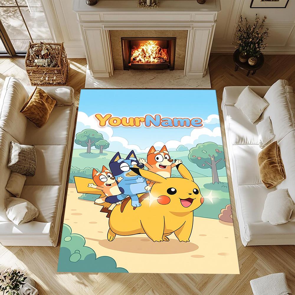 Bluey 135 Customize Text Floor Mat Perfect for Living Rooms Decorate room Kitchen Foyer Anti-slip Rug Anime Office Decor Birthday/Christmas Gift