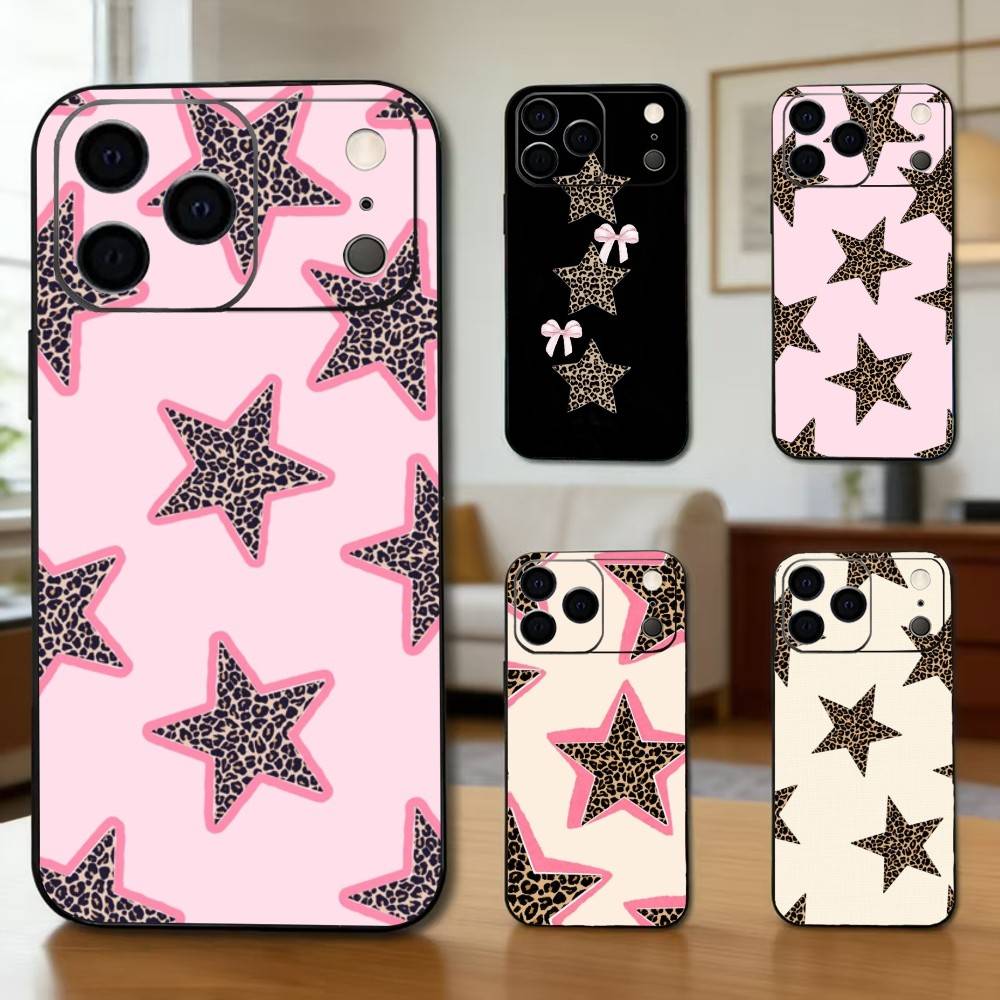 B-Черный L-Леопардовый P-Принт S-Звезда Чехол для Телефона Для iPhone 17, 16,15,14,13,12,11 Plus,Pro Max, Другие Мягкий Черный Чехол