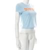 Cute 2000s Aesthetics Letter Print Blue Baby Tees Y2K Streetwear O-neck Short Sleeve Crop Tops Women Fashion 2022 Slim