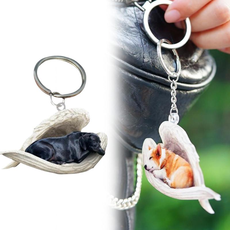 Black Hanging Labrador Ornament Keychain Cute Sleeping Angel Dog Pendant Gift
