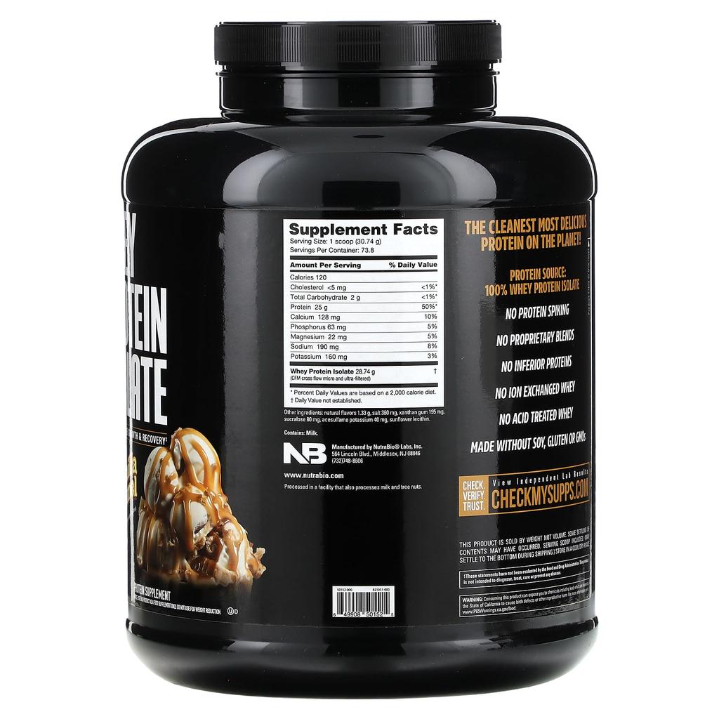 NutraBio Whey Protein Isolate, Vanilla Caramel, 2,268 G (5 Lb)