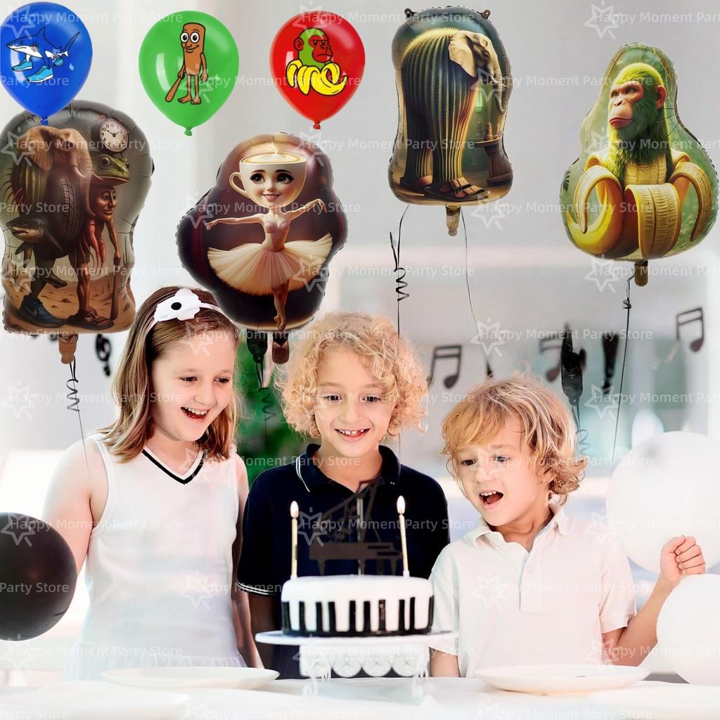 Italian Brainrot Birthday Party Decoration Tung Tung Tung Balloon Sahur Tralalo Foil Balloon Latex Balloon brainrot Party Favors