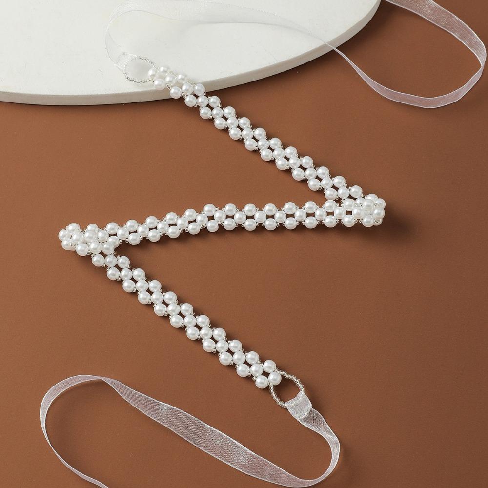 Thin Pearl Waist Belt Ribbon Rhinestone Waist Chain Luxury Waistband Bridal