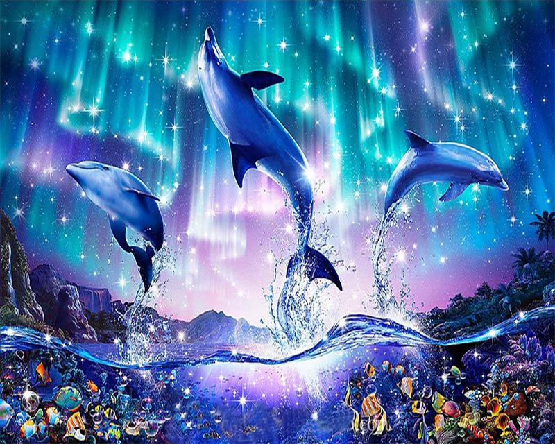 5D DIY алмазная живопись дельфины пейзаж Алмазная вышивка крестиком морские животные фотографии из стразов мозаика домашний декор