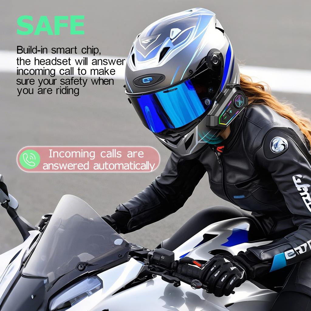 X10 Motorcycle Helmet Headset Bluetooth 5.4 Hands Free Call IPX7 Waterproof Roise Reduction Earphone With Ambient Light for Moto