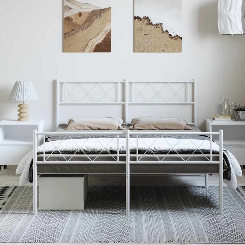 Metal Bed Frame with Headboard and Footboard White 135 x 190 cm