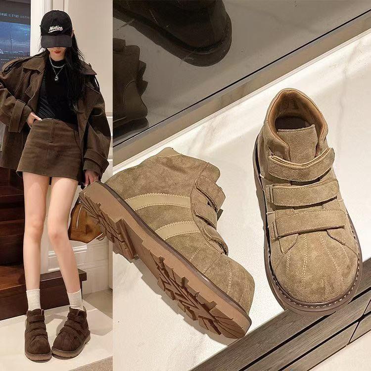 Yueyu Martin Boots Women's 2025 New Autumn Versatile Wear-resistant Super Fire Velcro Thick-soled Heightening Short Boots