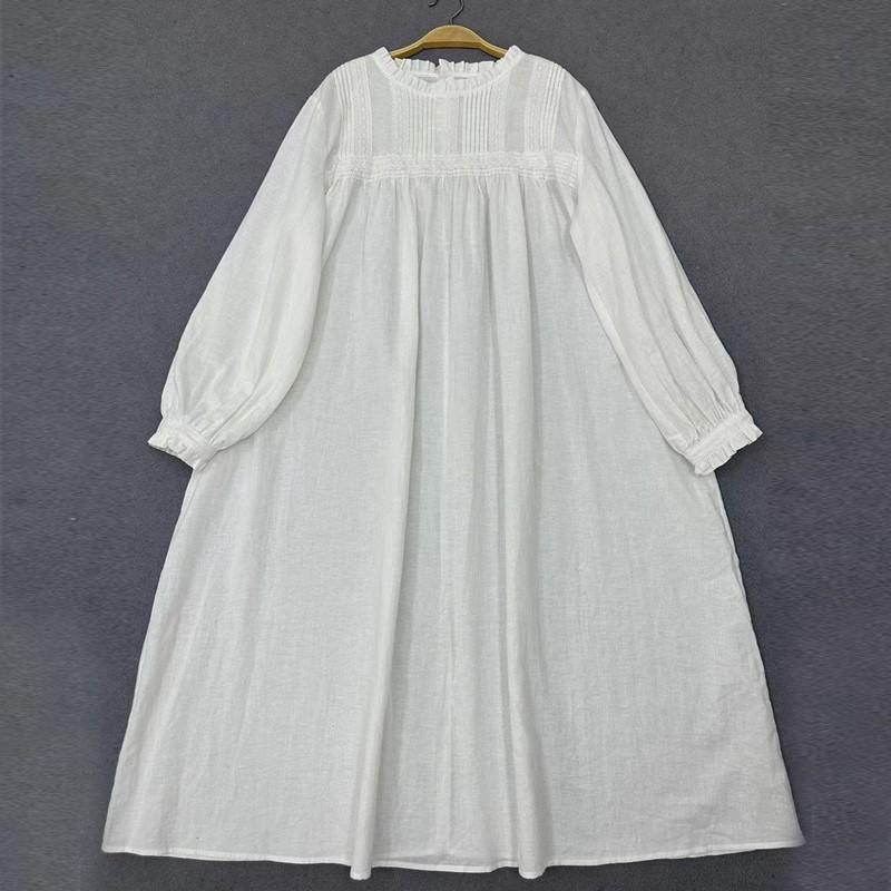 Johnature Японское женское лесное платье винтажное гофрированное кружевное свободное простое однотонное осеннее женское платье