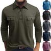 Men's Cotton Solid Color Shirt - Long-Sleeve, Spread Collar, Pocket - Outdoor Casual Top