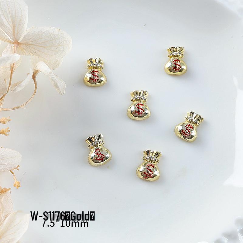 Новогодний маникюр: Роскошный подвеска-мешочек с цирконием и золотой инкрустацией из страз, носимые аксессуары для ногтей