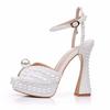 New Fish Mouth High Heels Women's Shoes Thick Heels 13cm Water Diamond Pearl Decorative Single Shoes Wedding Dress Bridal Shoes