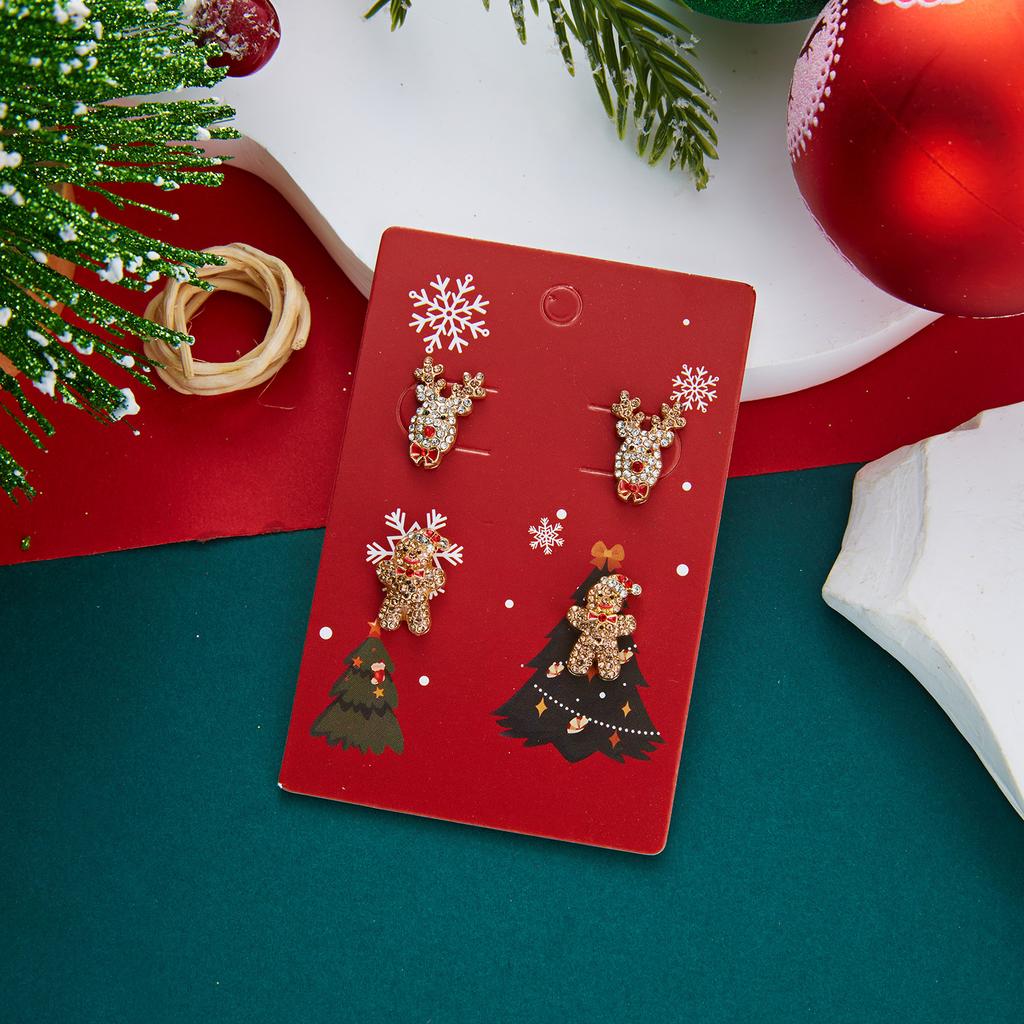Joyful Christmas Santa Reindeer Gingerbread Stud Earring Set for Women Merry Holiday Rhinestone Earrings Festive  Accessories