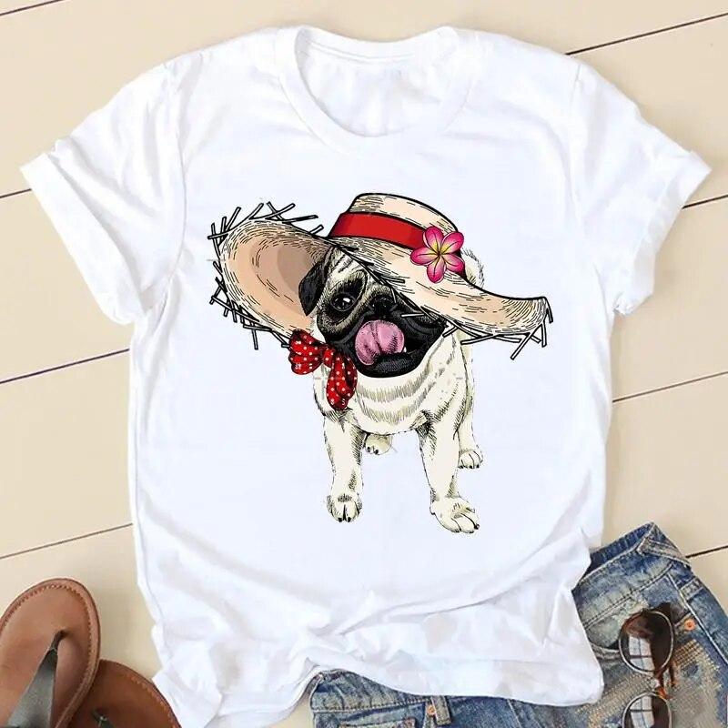 Women T-shirts 90s Love Pug Dog Ladies Fashion Clothing Short Sleeve Cartoon Clothes Spring Summer Female Tee Graphic Tshirt