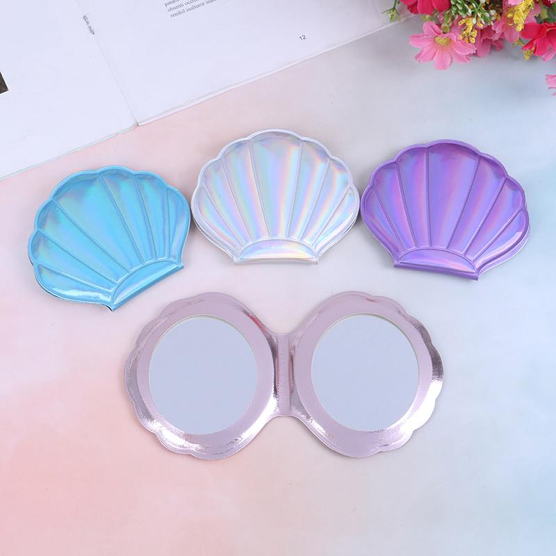 Sea Shell Shape Compact Cosmetic Mirror Pu Leather Double Sided Makeup Magnifier