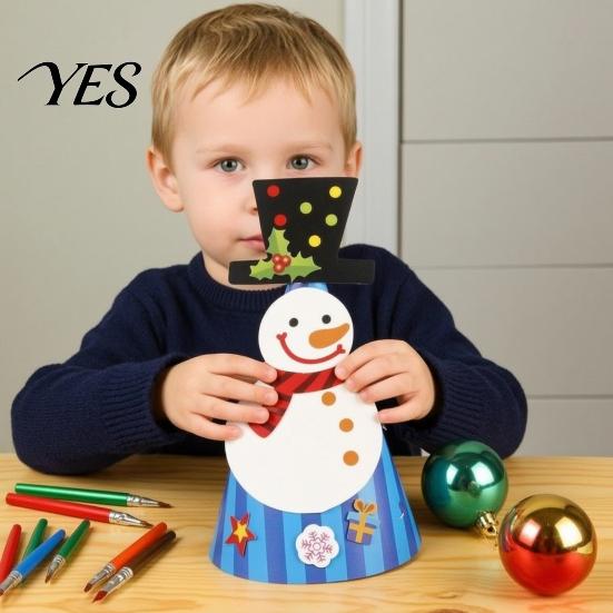 Kids Christmas Craft Party Hat for Adults, Tree Reindeer Santa Headwear Snowman Paper Cone Birthday Supplies Lightweight Festive Headgear