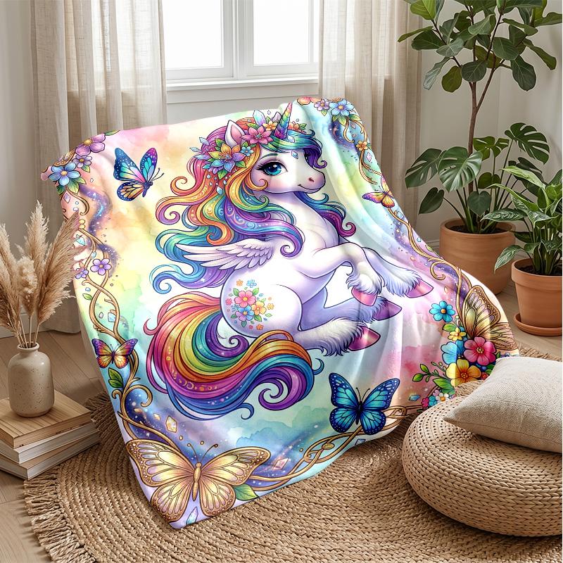 Rainbow Unicorn in Stars Theme blanket Lightweight Warm Flannel Blanket Decorative Throw Blanket for Home Decoration