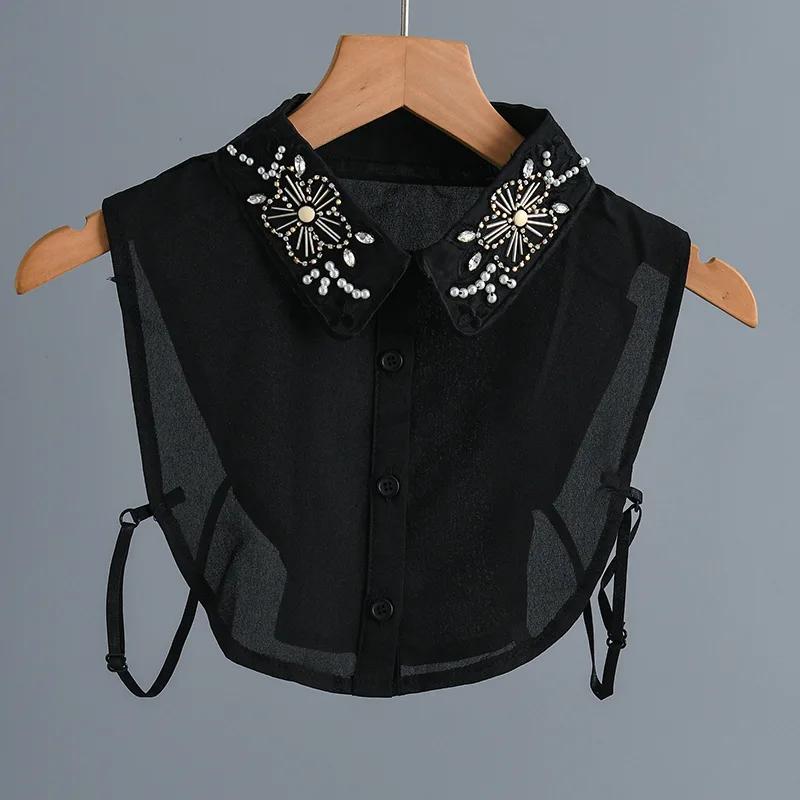 Women's Handmade Beads Fake Collar for Womens Half Shirt Blouse Tops Shirt Detachable Collar False Collar