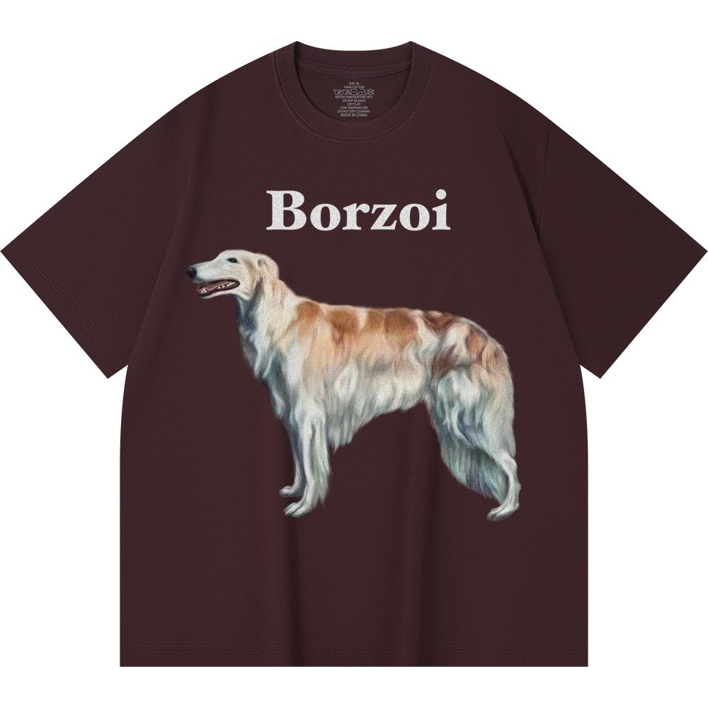 230GSM 100% Cotton T-Shirt Borzoi Print Tees Funny Harajuku Style Combed Cotton Tshirt