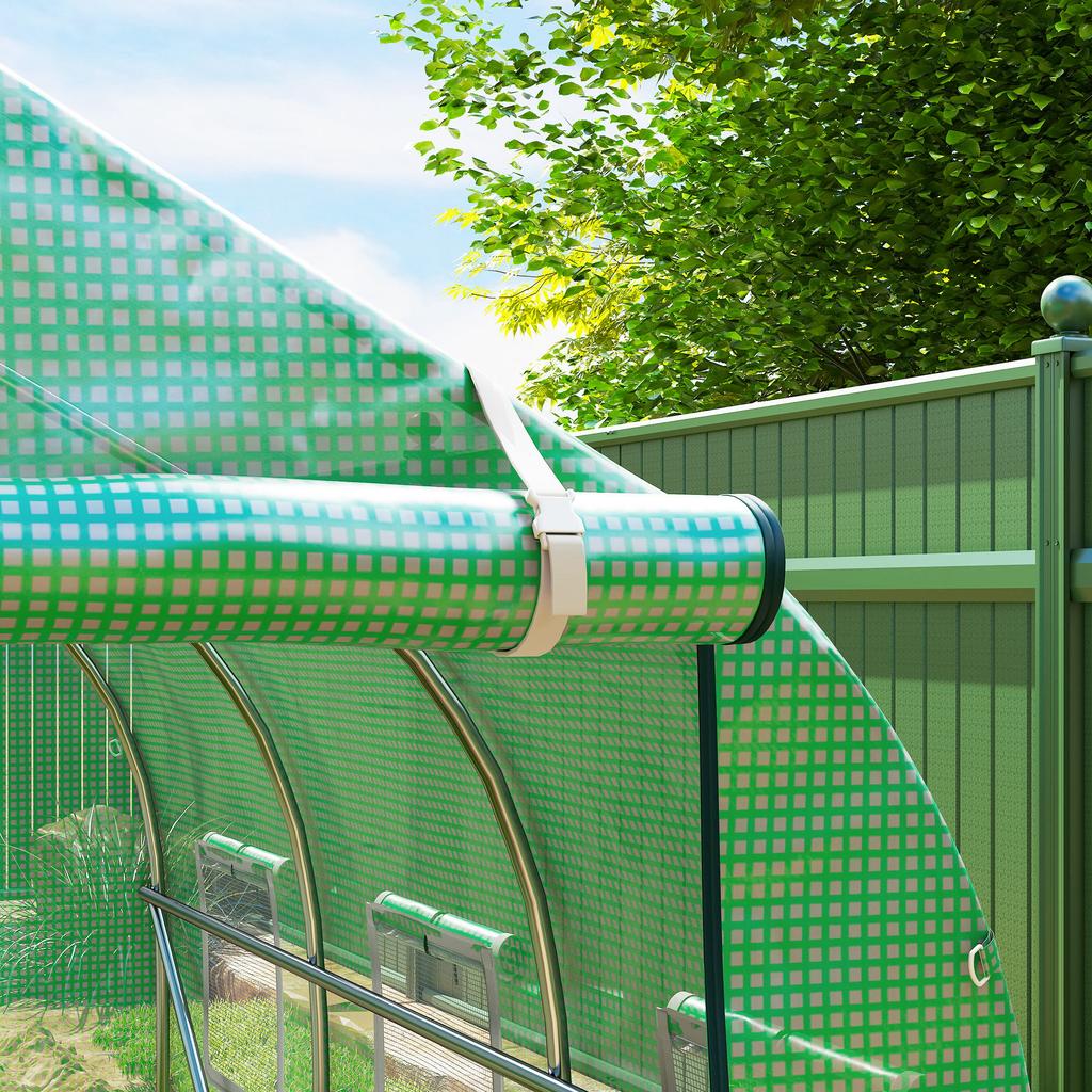 Garden Tunnel Greenhouse Tunnel Greenhouses 6 m² with 6 Windows Zipped Door PE Cover Galvanised Iron Structure Green