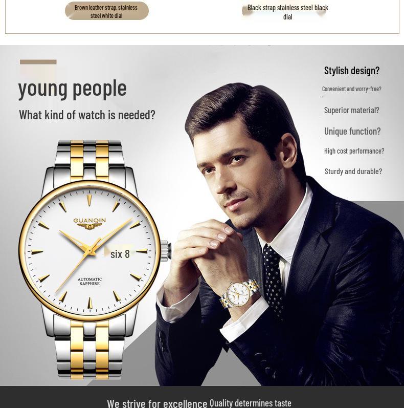 Механические мужские часы высокого класса швейцарского производства со стальным браслетом, двойной датой, водонепроницаемым корпусом - новый оригинальный деловой стиль