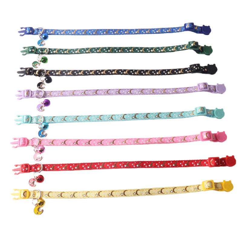 New Pet Dog Collar with Star Moon Pattern Gold Plated Buckle and Bell for Cats Dogs Dog Harness and Leash Set Dogs Accessoires