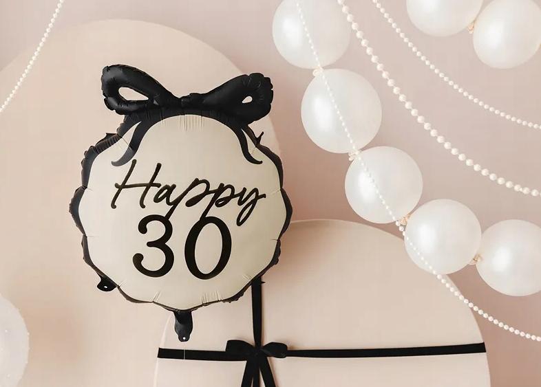 Balon Foliowy Happy 30 Urodziny Czarna Kokarda Trzydziestka Party 47X53Cm