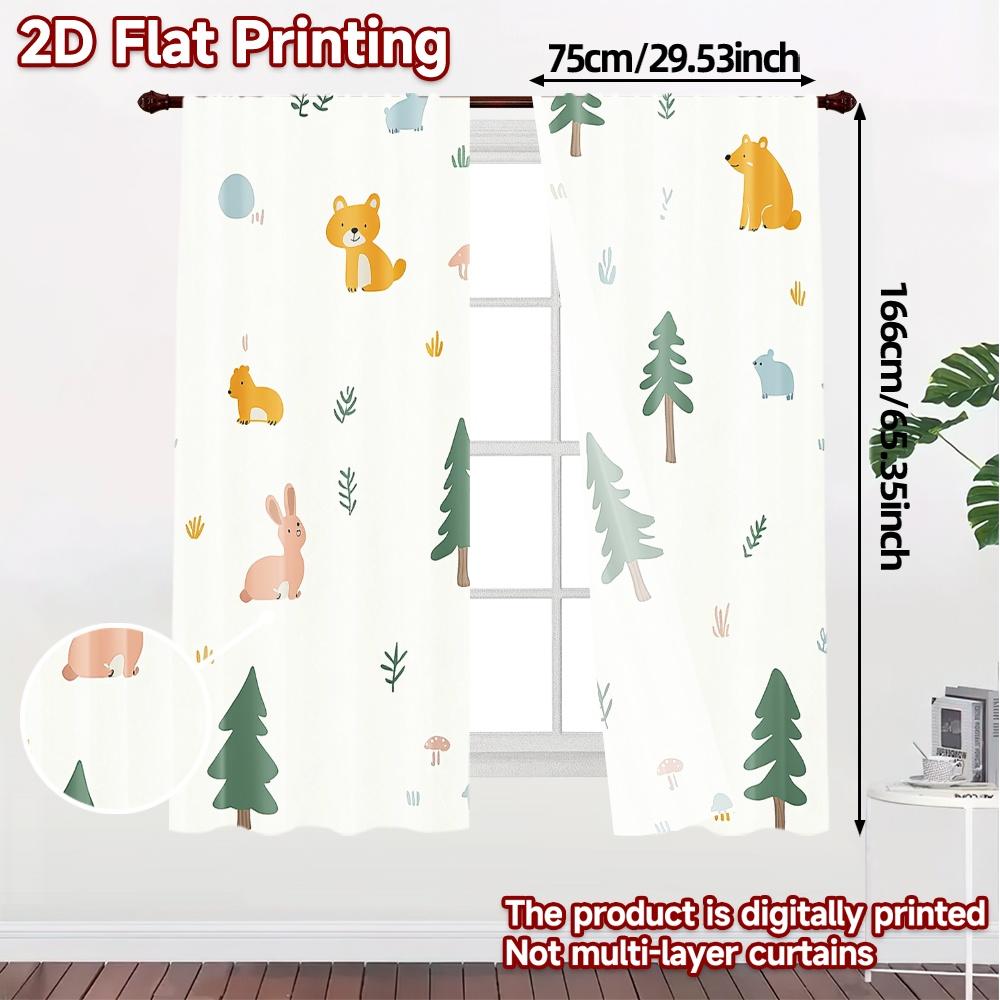 2 шт. Шторы Милые Лесные Животные Лесная Тема (3) Современная занавесная ткань Универсальная Прочная Полиэстеровые занавески Праздничная Идеальная